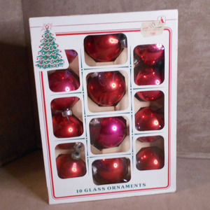 Vintage Essex Franke Co Red 2.25" 10 Glass Ball Ornaments